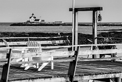 Adirondack Chairs on Nearby Deck with Cuckolds Light -BW
